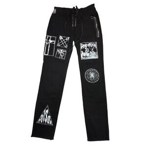 Current Mood x Dolls KIlls Jeans Womens Small Black Stitch Lace Up Patch